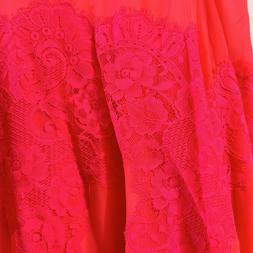 NEW Free People Hot Coral Lace Mini Dress - Size M - Picture 5 of 10
